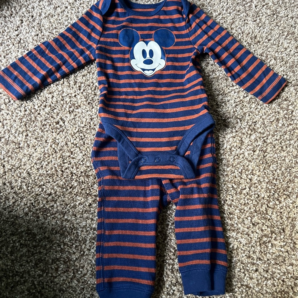 Disney Mickey Mouse Navy and Orange Striped Bodysuit